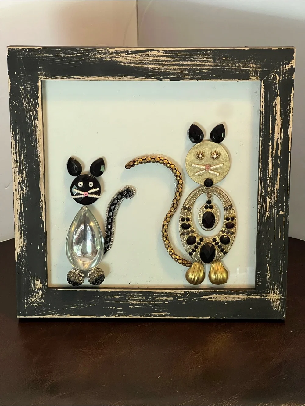 Framed Jewelry Cat Wall Art - Black and Gold